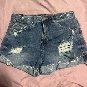 Almost Famous Blue Distressed Jean Shorts